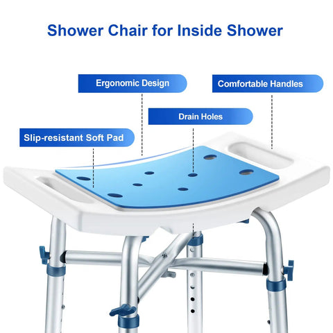 Lightweight Nonslip Shower Chair For Inside Shower And Bathtub Durable Aluminum Bath Stool with ergonomic seat and suction cup legs
