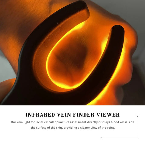 Hand demonstrating Portable Vein Finder With Infrared Light USB Rechargeable Transilluminator for vein visualization showing glowing veins