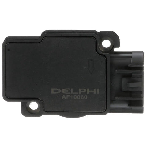 Top view of AF10060 Mass Air Flow Sensor New OE Calibrated MAF Sensor for Precise Air Intake Readings, black rectangular unit