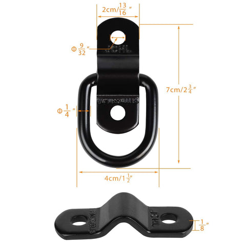 Beefy Heavy Duty D Ring Tie Down Anchors And Hooks For Trailer, Truck Bed, Camper And Pickup - Surface Mount, 2400-Pound Capacity, dimensions shown
