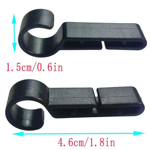 Hard Hat Headlamp Clips for Easy Mounting on Narrow Edged Helmets, black plastic clip dimensions shown, side view