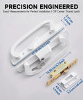 Keyed Sliding Patio Door Handleset With Off Center Thumb Latch And 45 Degree Keyway, white diecast, top view