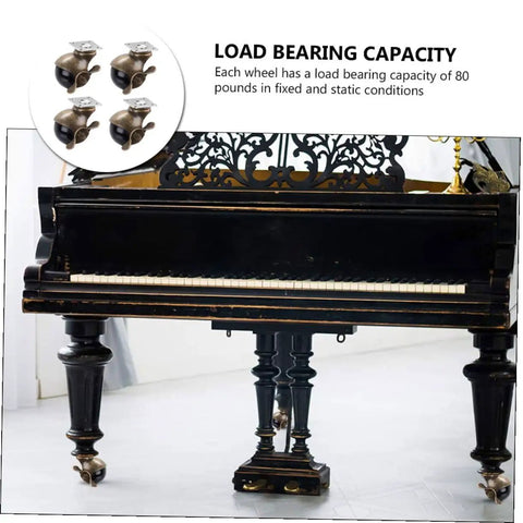 Vintage Brass Plate Swivel Caster Wheels Two Inch Diameter Heavy Duty Four Pack Rolling Casters for piano legs with load capacity.