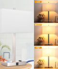 21 Inch Touch Bedside Lamps Set Of 2 With USB And AC Outlets, 3 Way Dimmable Nightstand Lights In White Shade, brightness settings shown