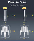 4Pcs Professional PVC Pipe Threader Kit NPT Cutting Dies for 1/2 and 3/4 Inch Pipes, showing sizes and steel cutting dies.