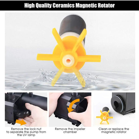 High quality ceramics magnetic rotator for 4 In 1 Submersible Pond Filter Pump 660 GPH Fountain Pump With 9 Watt Sterilizer And 3 Nozzles