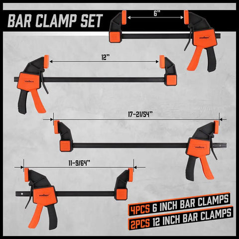 8 Pack Woodworking Bar Clamps Set Including 4 6 Inch Clamps, 2 12 Inch Clamps And 2 6 Inch Spring Clamps, 150 Lb Load Capacity