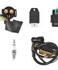 Ignition Coil Kit With Solenoid Relay, 5 Pin CDI Box, Regulator Rectifier And Spark Plug For 50cc To 140cc ATVs
