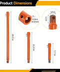 Three Piece Auger Extension Drill Bits Set With Long Reach 7.7 Inch 11.4 Inch And 19.3 Inch Metal Shaft Earth Auger Drill Bit Extensions For Post Hole Digger With Safety Pin Orange with detailed dimensions
