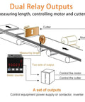 Diagram showing the Slick Digital Length Meter Counter With Dual Relay Output for measuring length and controlling motor and cutter operations.