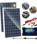 Compact 10W Solar Panel Kit With Integrated Charge Controller For Smooth 12V Battery Charging And Efficient Monocrystalline Performance Geared Up For Camping Tailgating And Off Grid Adventures To Keep Your Gear Juiced On The Trail with two panels and accessories.