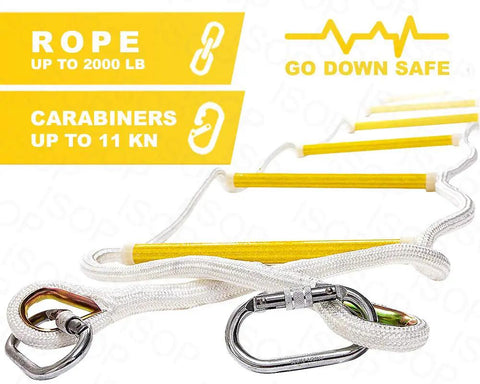 Emergency Fire Escape Ladder For 4 Story Homes 32 Feet Reach Flame Resistant Rope With Safety Cord And Security Belt shown unfolded