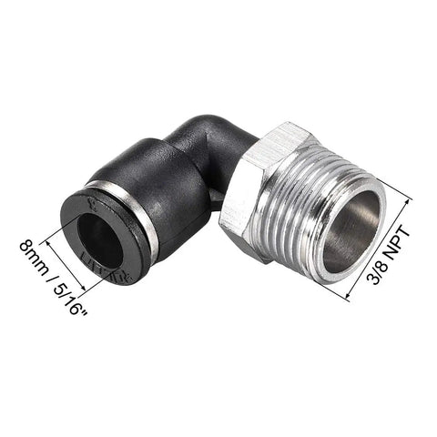 Push To Connect Elbow Tube Fitting 8mm OD To Three Eighths NPT Male Pneumatic Air Push Fit Lock Swivel Connector 90 Degree