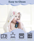 Baby with blanket chewing on black TV Remote Shaped Silicone Teething Toy For Babies 3 to 18 Months BPA Free Refrigerator Safe