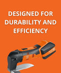 Cordless Sheet Metal Shear With 18V MultiVolt Power And 6Ah Battery, showcasing cutting blade with orange and black design on orange background