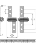 Technical drawing of Torque Friction Positioning Door Hinge 48mm Long 2 Pack Silver Tone Nickel Plated Metal Hinges with measurements.