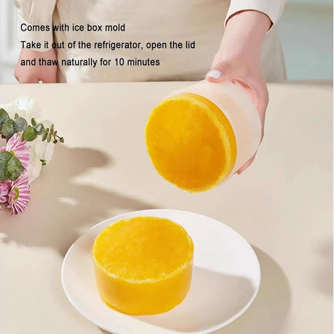 Game Changer Countertop Ice Maker Machine delivers fast crushed ice in just 2 seconds for slushies, showing ice box mold and yellow ice.