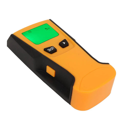 Aramox Wall Scanner Stud Finder, PC ABS Cordless Stud Detector for Metal Wood, LCD Green Backlit Screen close-up view.