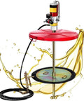 Pneumatic Grease Pump 50 To 1 Ratio Air Operated Grease Gun with red lid and hose for industrial lubrication.