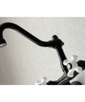 Vintage Center Wall Mount Kitchen Faucet In Matte Black With Adjustable Center Spacing From 3.5 To 8.5 Inches, Solid Brass