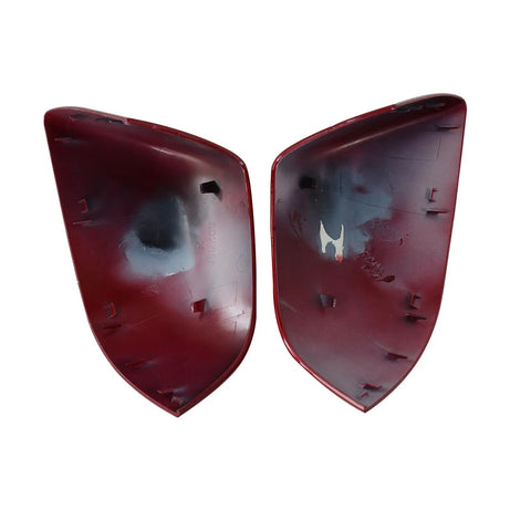 Fresh Red Pair Of Side Mirror Lower Covers For Tesla Model 3 2017 To 2021 Exterior Trim Upgrade, showing red polypropylene mirror caps.