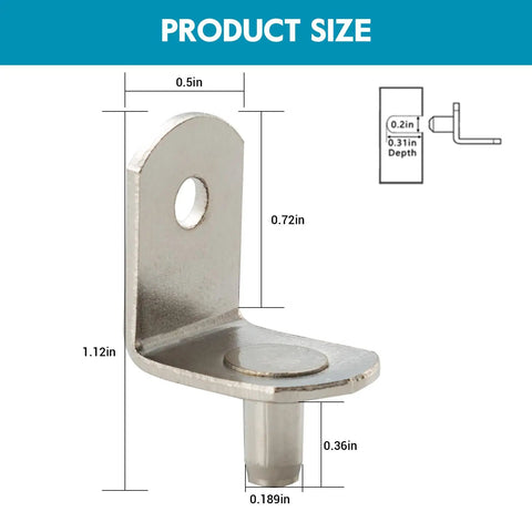 Heavy Duty 3/16 Inch Shelf Pins For Cabinets, Right Angle Metal Pegs, metal peg dimensions for shelving support.