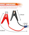 Drop In Ready Ec5 Car Jumper Starter Cable With 10 AWG Thick Wire And Rock Solid Battery Clamps dimensions showing length and clamp size.