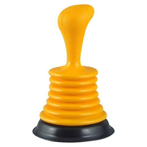 Mini Bellows Sink Plunger 11 Inch For Kitchen And Bathroom Sinks, Heavy Duty Clog Remover with ergonomic handle, yellow design.