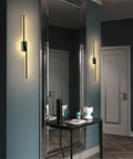 JGSYD Dimmable Led Wall Light with Remote Control Long Strip Modern Simple Aluminum Indoor Wall Sconce Background Linear Wall Lighting Fixture Bedside Decoration Livingroom,Black-80Cm mounted beside mirror.