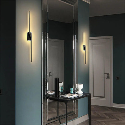 JGSYD Dimmable Led Wall Light with Remote Control Long Strip Modern Simple Aluminum Indoor Wall Sconce Background Linear Wall Lighting Fixture Bedside Decoration Livingroom,Black-80Cm mounted beside mirror.