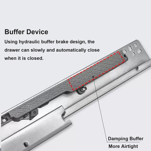 Close-up of Sturdy Drawer Slides With 45kg Capacity, 70cm Bottom Mount, Hidden Install, showing damping buffer brake design.
