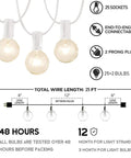 White Outdoor String Lights 25 Feet With 27 Globe Bulbs Edison Style G40 E12 Sockets IP44 Waterproof diagram