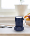 Smart Heated Coffee Mug With Portable Temperature Control Cup And Electric Warmer on desk, navy color, sleek design for daily brew.