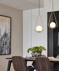 Gold Brass Modern Pendant Light For Kitchen Island With Glass Globe, One Light Indoor Hanging Fixture in dining room