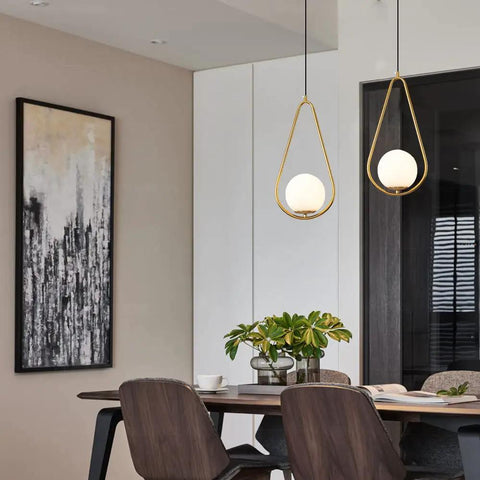 Gold Brass Modern Pendant Light For Kitchen Island With Glass Globe, One Light Indoor Hanging Fixture in dining room