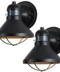2 Pack Motion Sensor Outdoor LED Wall Light With Dusk To Dawn Auto Sensor Waterproof Exterior Sconce Lighting Fixture For Porch Garage Barn And Farmhouse Black Slick Wall Mount Lanterns in black with metal cage design