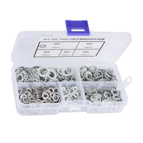 Heavy Duty Galvanized Serrated Lock Washer Set 700-Piece Fastening Kit For Automotive Marine And Home Appliances Five Sizes M3 M4 M5 M6 M8