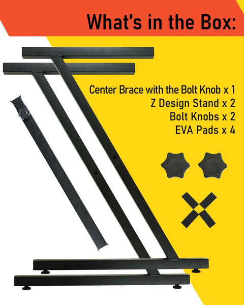 Z Style Keyboard Stand With Adjustable Width For 61 And 88 Key Keyboards components including braces and knobs
