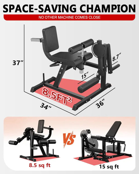 Beast Mode Lower Body Leg Extension And Curl Machine space-saving dimensions and comparison with other exercise benches.