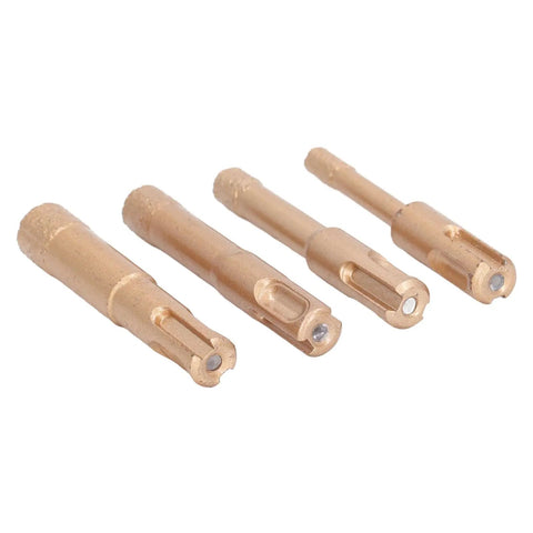 Top Tier Brazed Hole Saw Kit 4 Piece Tile Glass Marble Granite Hole Opener Heavy Duty Shank Drill Bits For Tough Hard Materials And Smooth Cutting Results, four gold drill bits