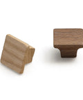 Wooden Cabinet Door Handles Four Pack Minimalist Single Hole Drawer Pulls, 35mm Length, 23mm Diameter, showing two square wooden knobs