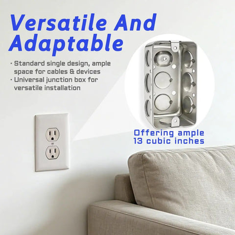 Image showcasing Built Tough Galvanized Steel Electrical Box Set With 4x2 Inch Junction Boxes, 1.8 Inch Depth, 13 Cubic Inch Capacity.