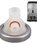 Coffee Machine Pressure Regulator For Stable Water Flow And Durable Beverage Making Component That Eliminates Pulsation From Electromagnetic Pumps Delivers Smooth Extraction And Home Barista Quality, white plastic and metal close-up