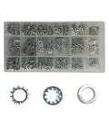 Star Split Lock Washers Kit 1440 Pieces External And Internal Lock Washers Set in plastic tray with detailed washer view