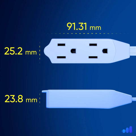 1 Ft 360 Degree Rotating Flat Plug Extension Cord With 3 Outlets 16 AWG Grounded Wire Three Prong Power Cord dimensions