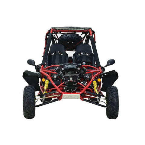 Red Off Road Go Kart With 8.3 kW 4 Stroke Air Cooled Engine, CVT Transmission, CDI Ignition, 10L Fuel Tank, Single Cylinder, 30 MPH Top Speed, Rugged Mini Racer Built For Thrill Seekers front view