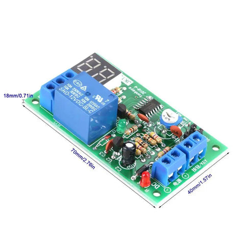12V Digital LED Countdown Timer And Delay Relay Module With Adjustable 1 To 99 Seconds Or Minutes Trigger, circuit board visible