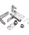 Stainless steel double swing door hinge components for cafes and bars, featuring high load-bearing capacity and smooth, quiet operation.