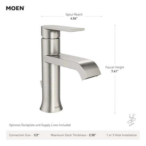Genta Chrome Single Handle One Hole Modern Bathroom Faucet With Optional Deck Plate, side view