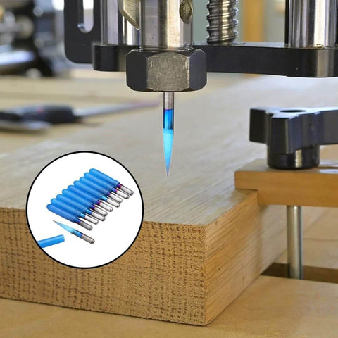 10Pcs Nano Blue Coated 10 Degree V Bit Engraving Router Bits Set For PCB Wood Plastic Lettering Sign Making 0.1mm Tip